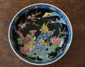 Antique Nippon Bowl Famille Noire with Blue Dragon Meiji Period 1910 Preppy Decor Antique Imari Made in Japan