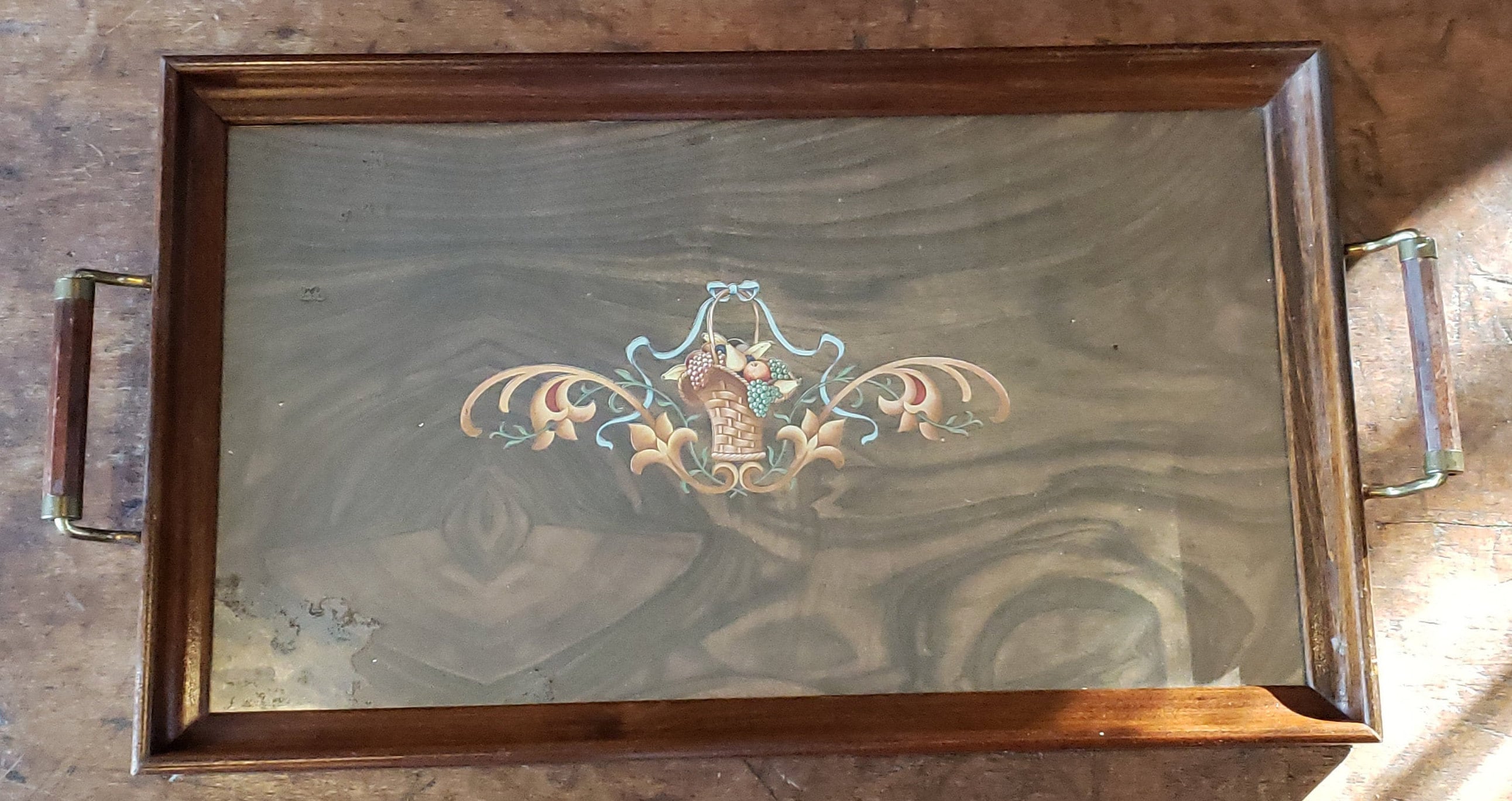 Vintage 1940s Wood Tray - Wood and Glass Fruit Design Tray - Etsy