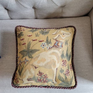 Vintage Custom Made Dog Tapestry Pillow Whippet Renaissance Tapestry Castlecore Bridgerton Style