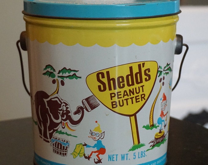 Vintage 1950s Shedd's Peanut Butter 5 Pound Tin Advertising Collectible
