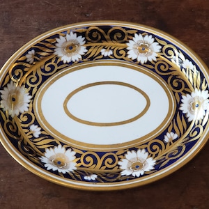 Antique 1700s Worcester Teapot Underplate - George III period - Cobalt Blue and Gold pattern