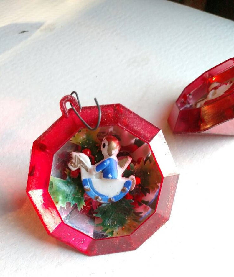 Vintage Yule Gems by Bradford Jewel-shaped Plastic Christmas Ornaments Vintage Christmas Retro Christmas Made in Hong Kong 1960s 1970s