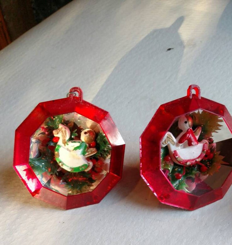 Vintage Yule Gems by Bradford Jewel-shaped Plastic Christmas Ornaments Vintage Christmas Retro Christmas Made in Hong Kong 1960s 1970s