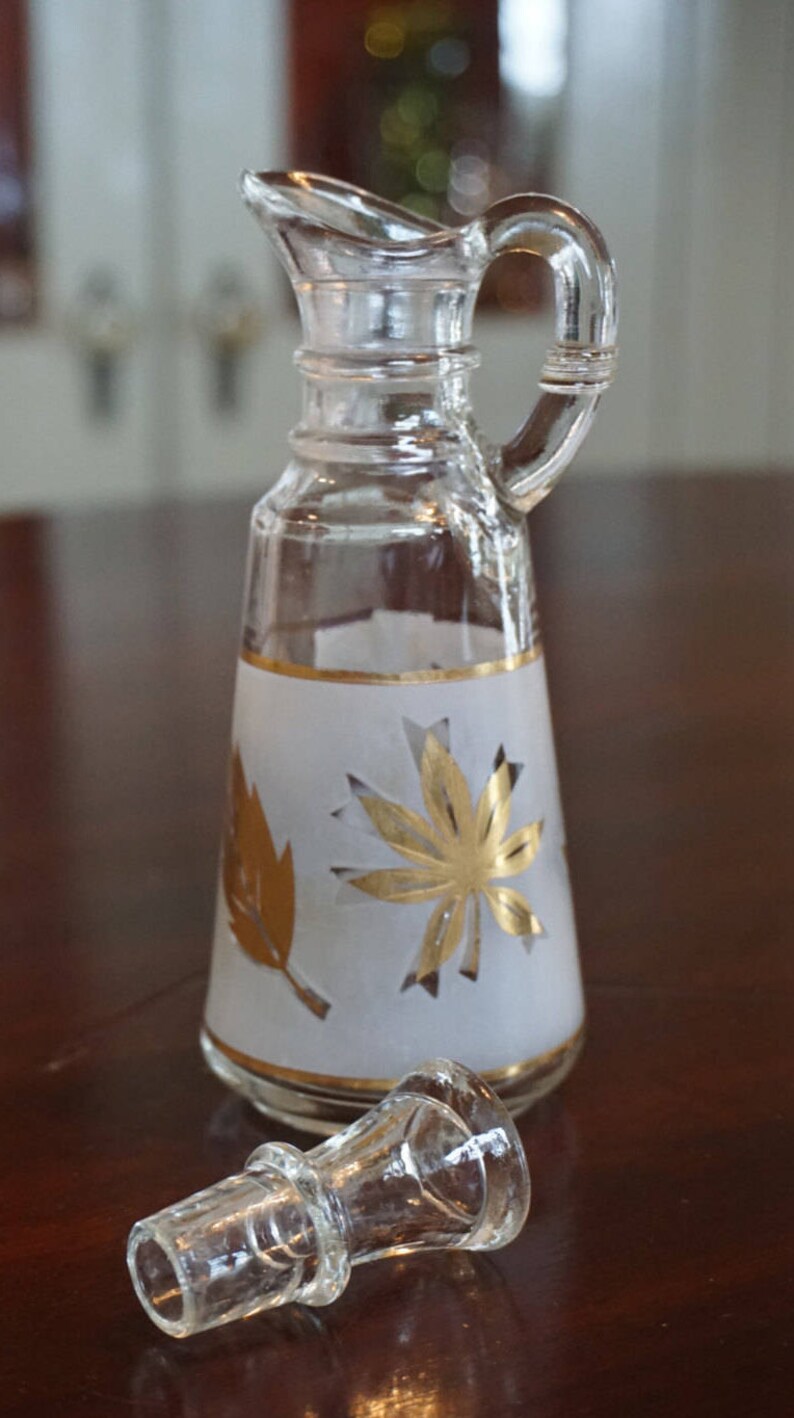 Vintage Anchor Hocking Gold Leaf Frosted Cruet 1960s Anchor Etsy