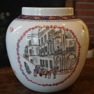 Vintage Chinoiserie Vase Chinese Jar - 1990s Victorian Scene Chinese Jar - marked 1802