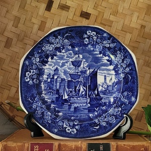 Antique Flow Blue Plate  Wedgwood Plate Blue and White Ferrara Pattern Salad Plate Octagonal Plate Wall decor
