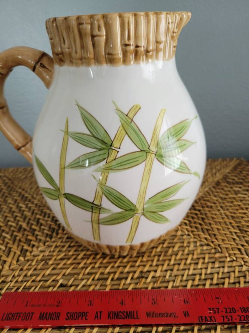 Vintage 1990s Bamboo Design Ceramic Pitcher, Asian Decor - Etsy