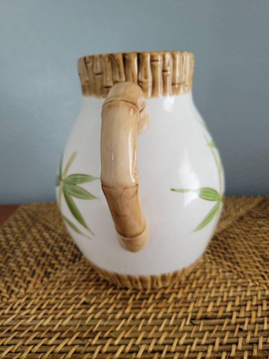 Vintage 1990s Bamboo Design Ceramic Pitcher, Asian Decor - Etsy