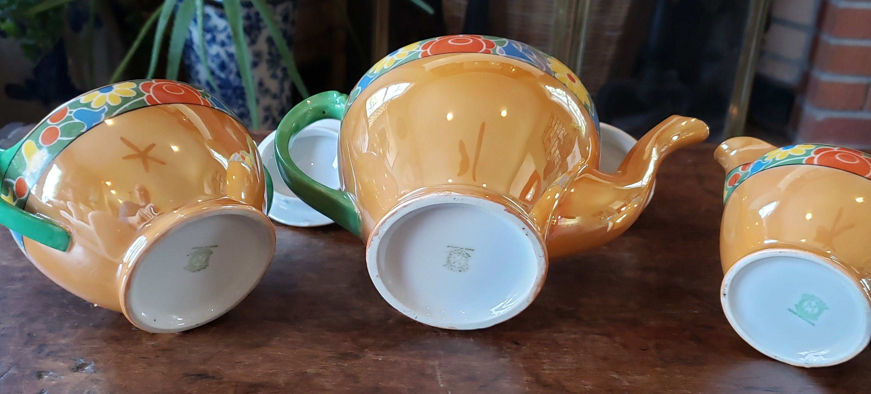 Vintage Noritake Orange Lustreware Tea Set - 1920s - 1930s