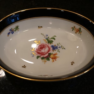 Vintage Cobalt Blue Dish Noritake Hapsburg Rose Vegetable Dish - Legacy by Noritake Cobalt Blue Hapsburg Rose Dish Bridgerton Style