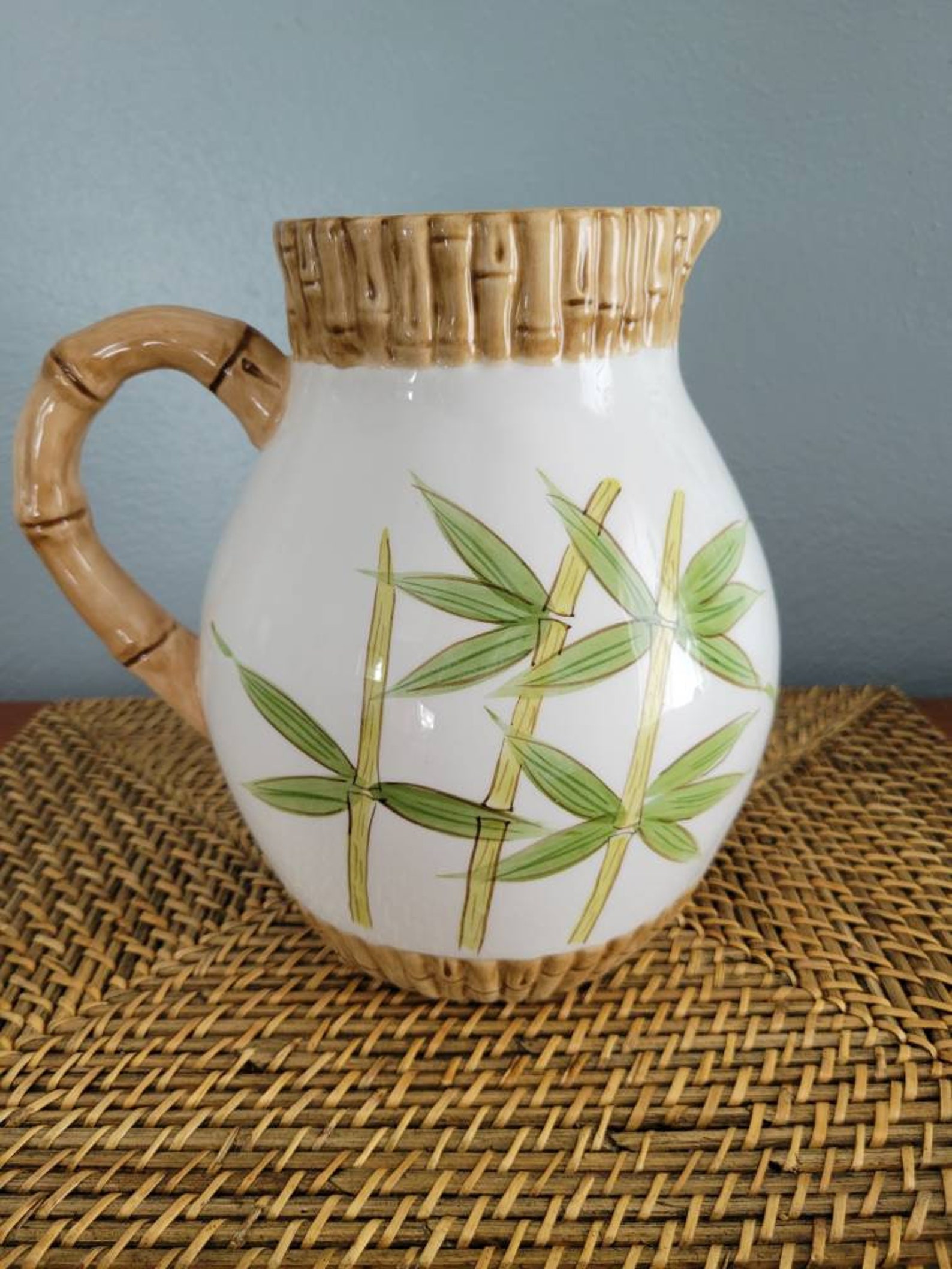 Vintage 1990s Bamboo Design Ceramic Pitcher, Asian Decor - Etsy