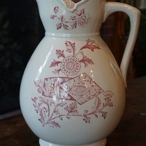 Victorian Ironstone Pitcher Aesthetic Movement Pitcher - 1890s Antique Red Transferware Persian England Pitcher Antique