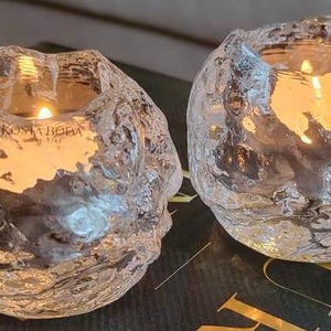 Vintage Kosta Boda 3-inch Snowball Votive Candleholders - Set of 2 Scandinavian Design Kosta Boda Glass
