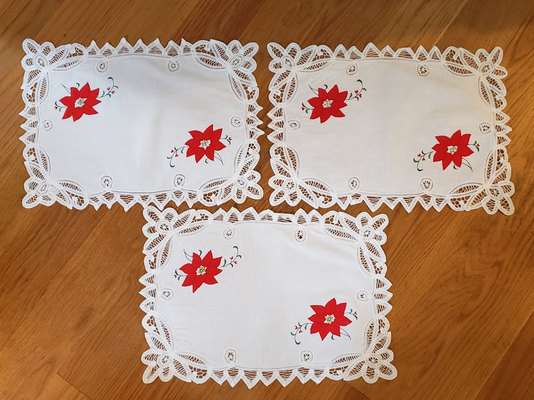 Vintage 1980s Battenburg Lace Christmas Placemats Battenburg Etsy
