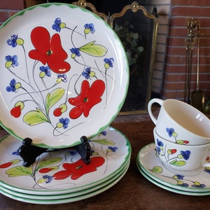 Vintage MC12 by Mancioli Red Poppy Dishware - 1960s made in Italy - Dinner Plates - Cups and Saucers