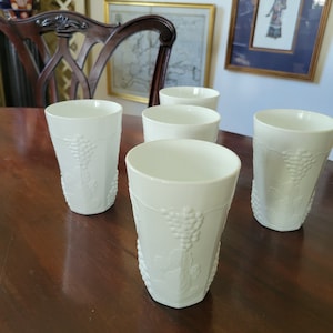 Vintage Colony Indiana Glass Milk Glass Harvest Grape Smaller Tumblers Set of 5 glasses