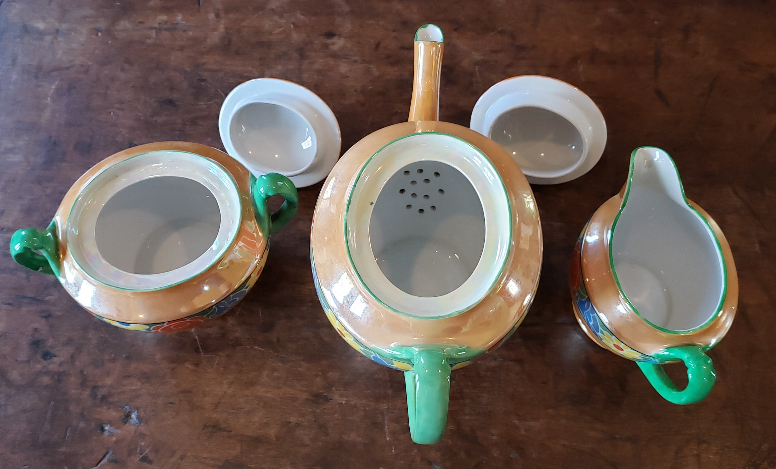 こうちゃりん Vintage Noritake Orange Lustreware Tea Set - 1920s - 1930s