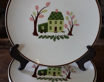 Vintage Knowles Twin Oaks Dinner Plates - MCM Country Scene Plates - set of 5 Plates