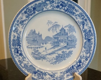 Vintage 1930s Chinoiserie Pagoda Plate - Blue and White O. P. Co. Syracuse China 7-V Plate