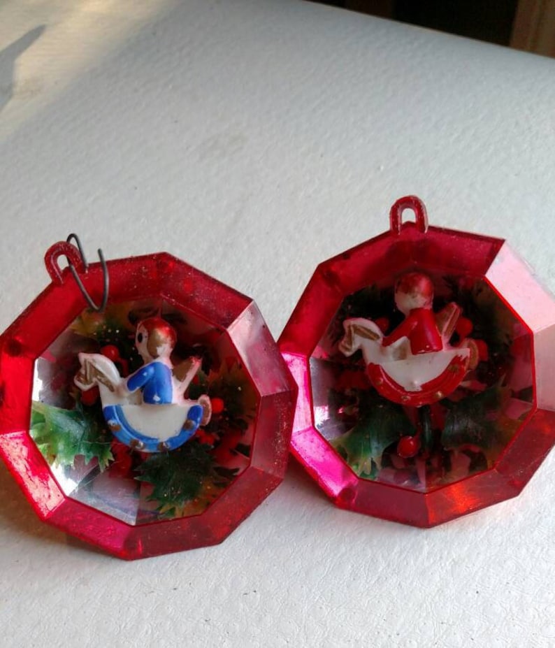 Vintage Yule Gems by Bradford Jewel-shaped Plastic Christmas Ornaments Vintage Christmas Retro Christmas Made in Hong Kong 1960s 1970s