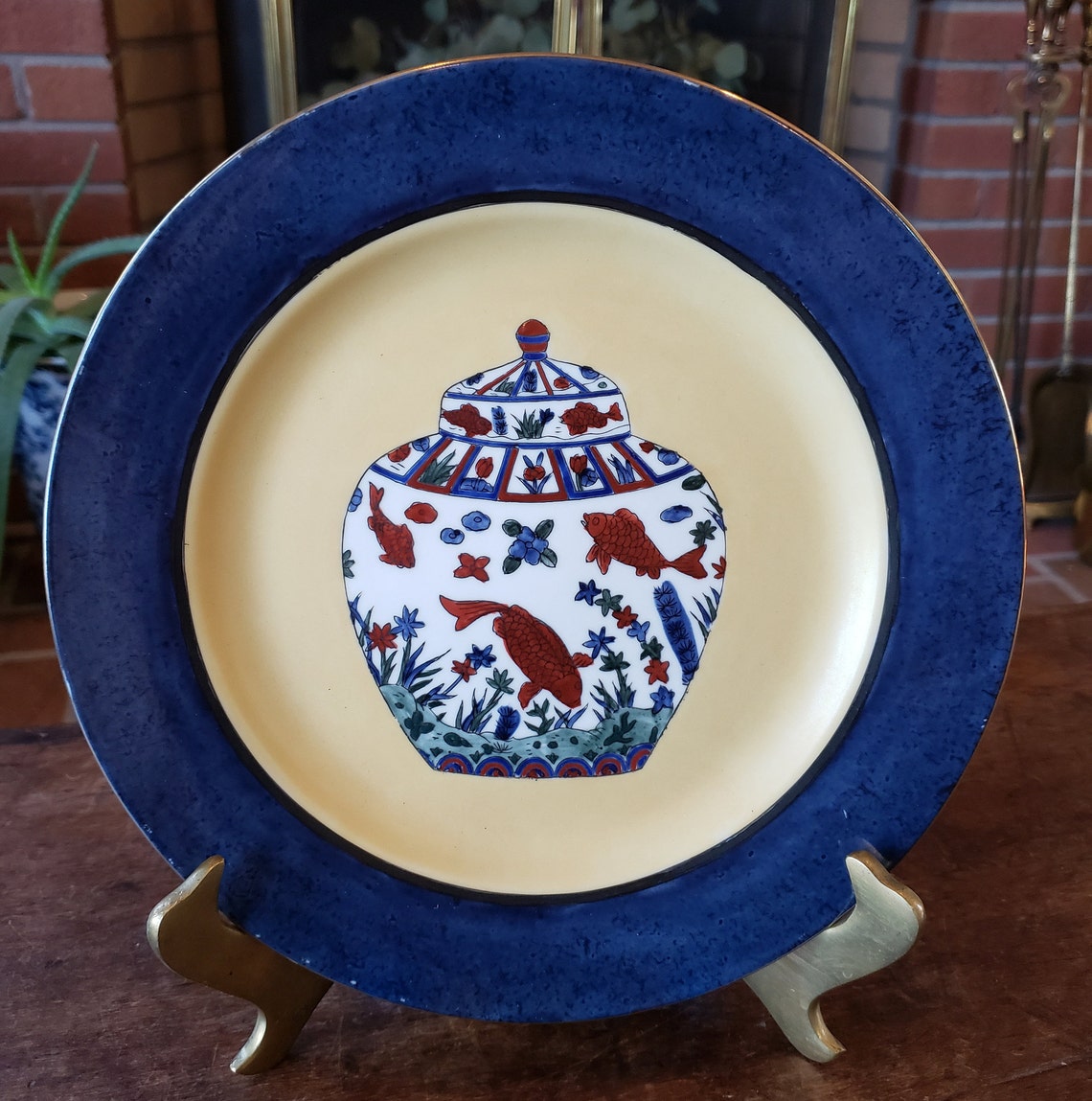 Vintage Koi Ginger Jar Plate 1980s Chinoiserie Jar and Koi Etsy