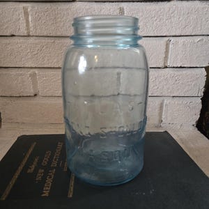 Antique Atlas Strong Shoulder Mason Jar Blue Mason Jar NO lid Aqua Blue