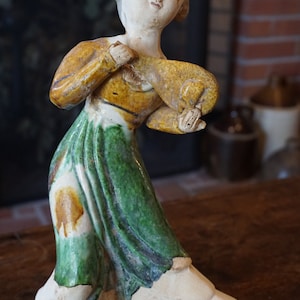 Vintage Sancai Tang Style Female Figurine Chinese Mud Figurine Chinoiserie