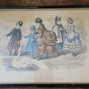 Antique French Print Journal des Demoiselles Novembre 1869 Victorian hand-colored print Victorian Children