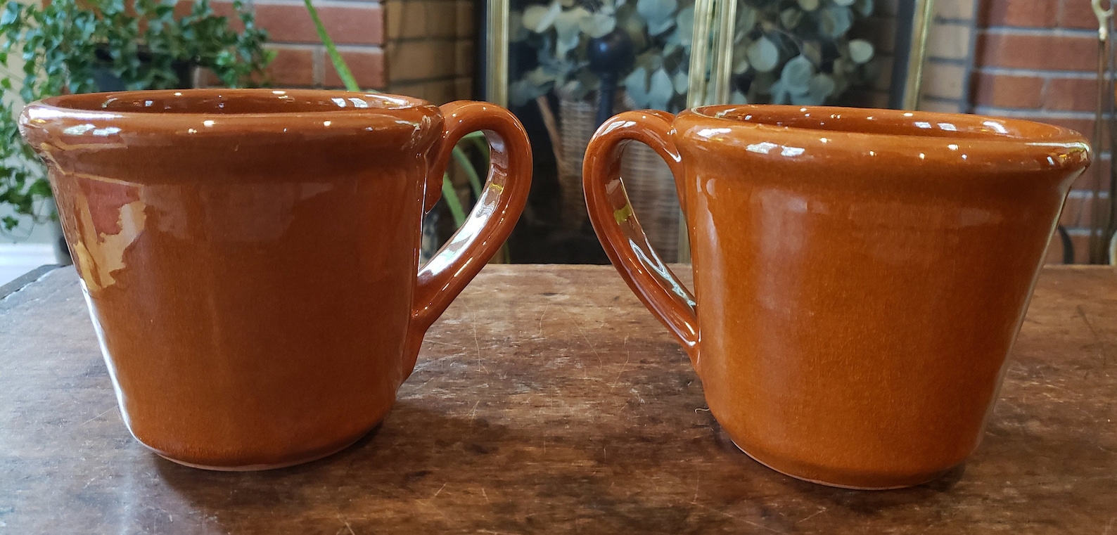 Vintage Williamsburg Pottery Mugs Large Redware Mugs Set Etsy