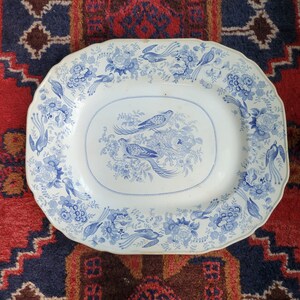Antique Georgian Pearlware Meat Platter Birds Stone Ware 1820s