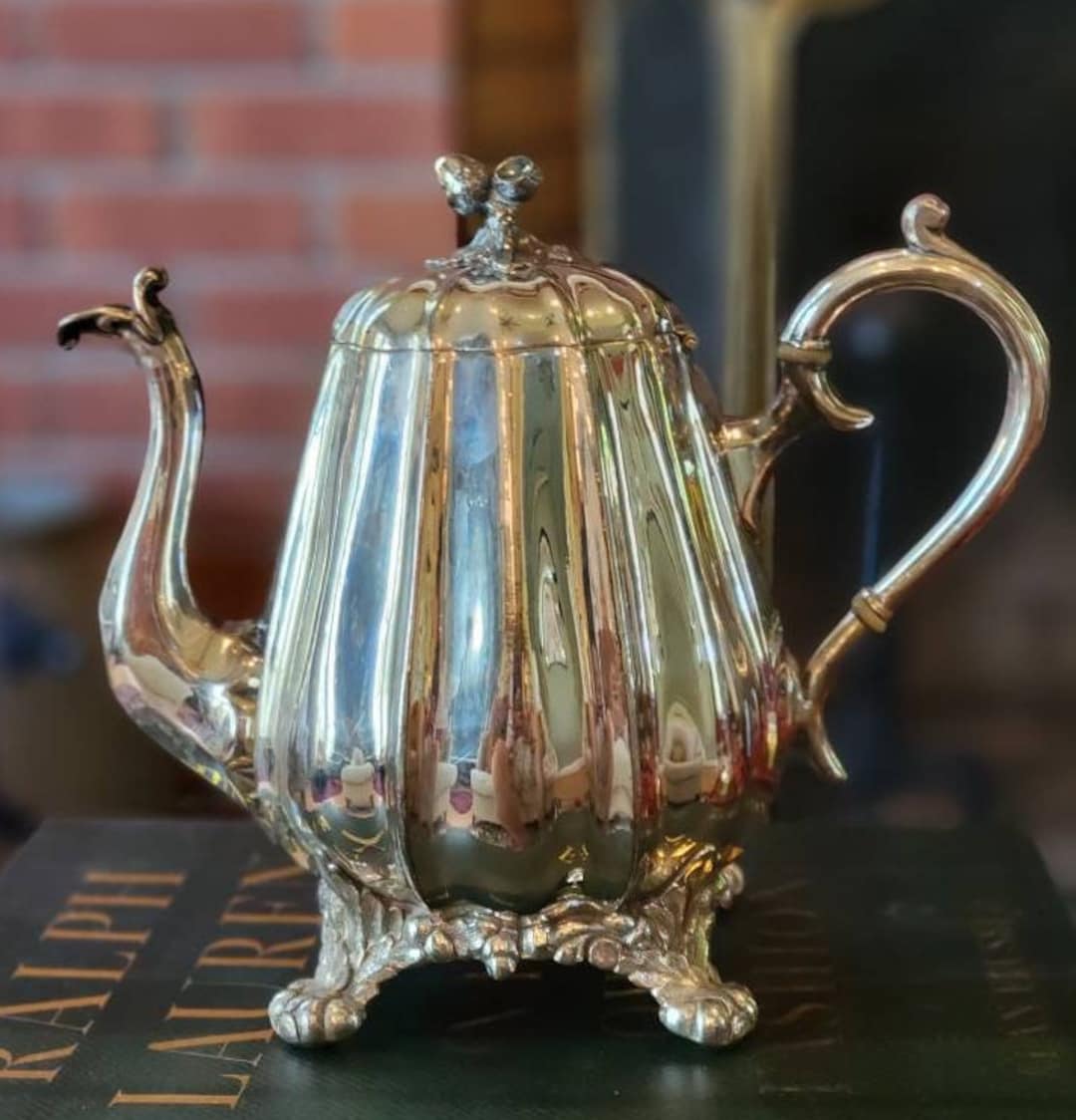 Antique Silverplate Teapot With Acorn Finial Victorian Silver