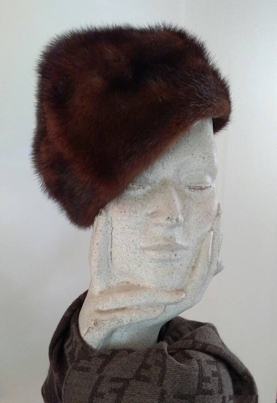 Vintage 1960s Mink Pillbox Fur Hat - An Original b