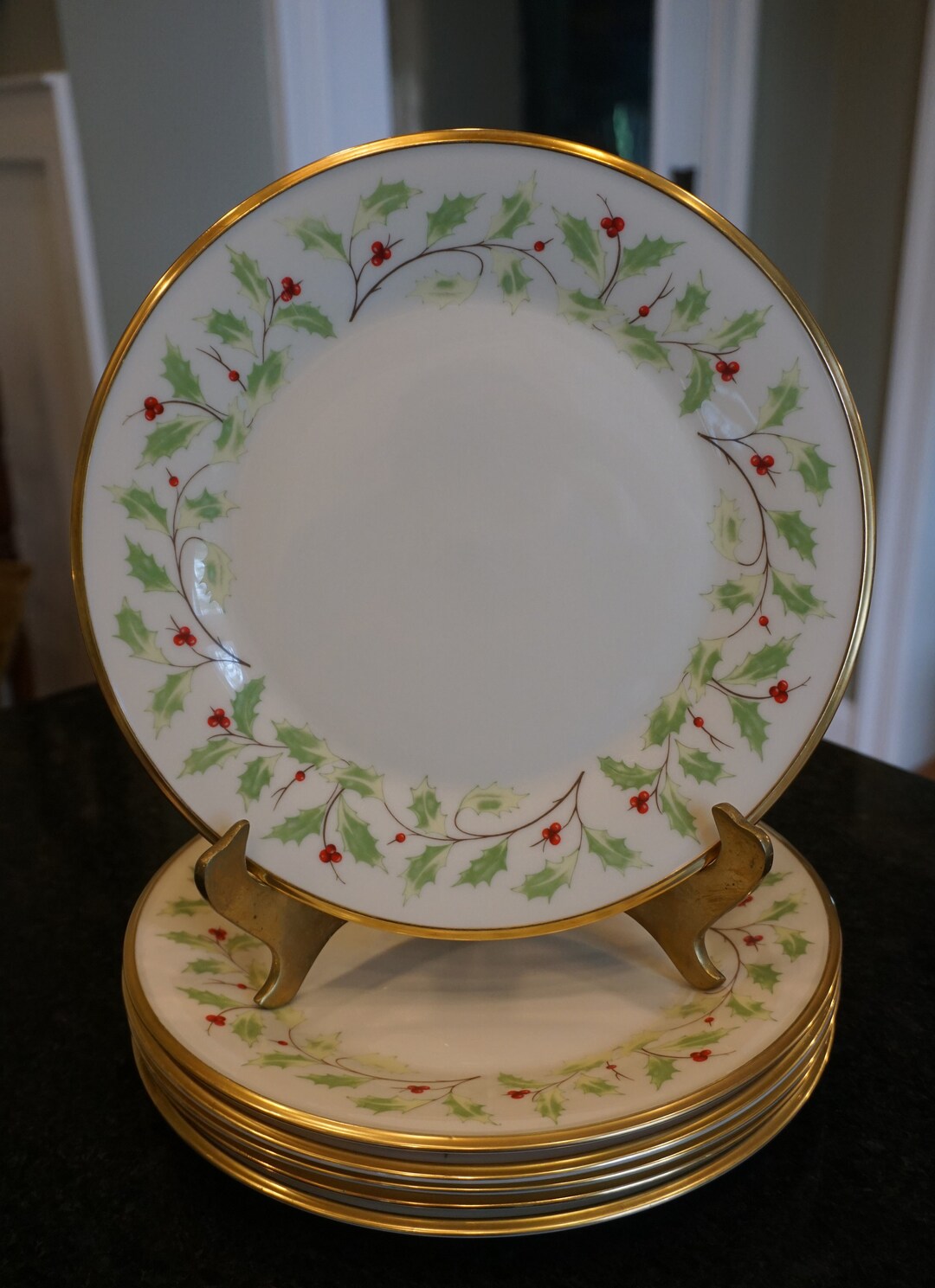Vintage Lenox Holiday Plates Lenox Holly and Gold Trim Dinner Plates Set of 6 Lenox Christmas