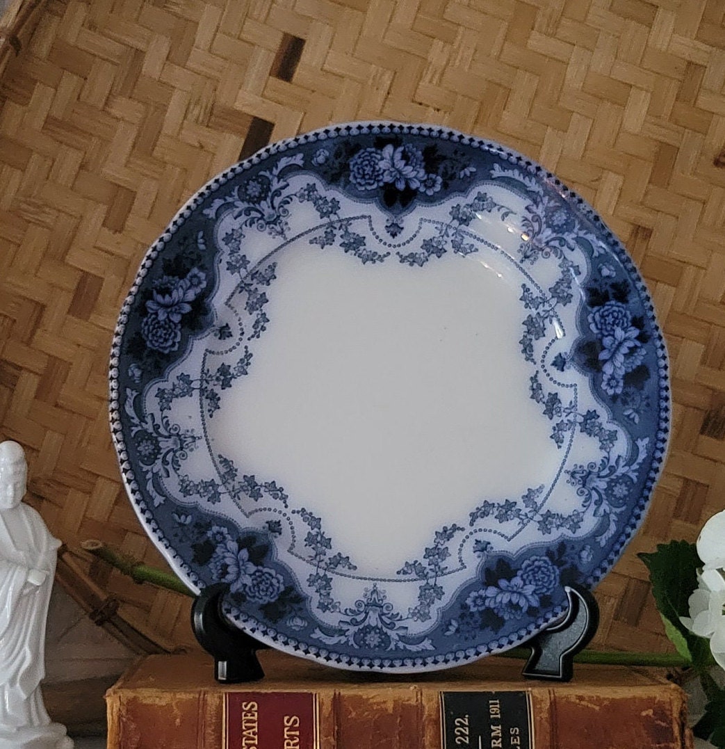 Antique Flow Blue Dinner Plate, Argyle Pattern, F & Sons Burslem