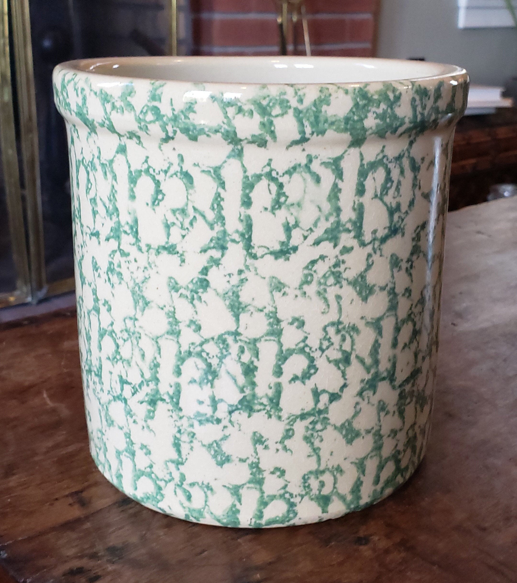 Vintage Green Spongeware Crock 1970s Roseville Robinson Etsy