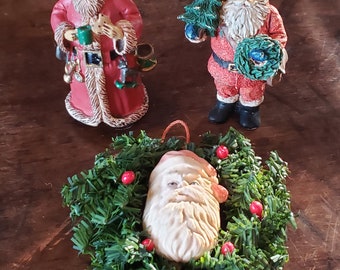 Vintage Victorian Style Santa Ornaments - Wreath Ornament - 1980s Victorian Style Santa Ornament - collection of 3 ornaments