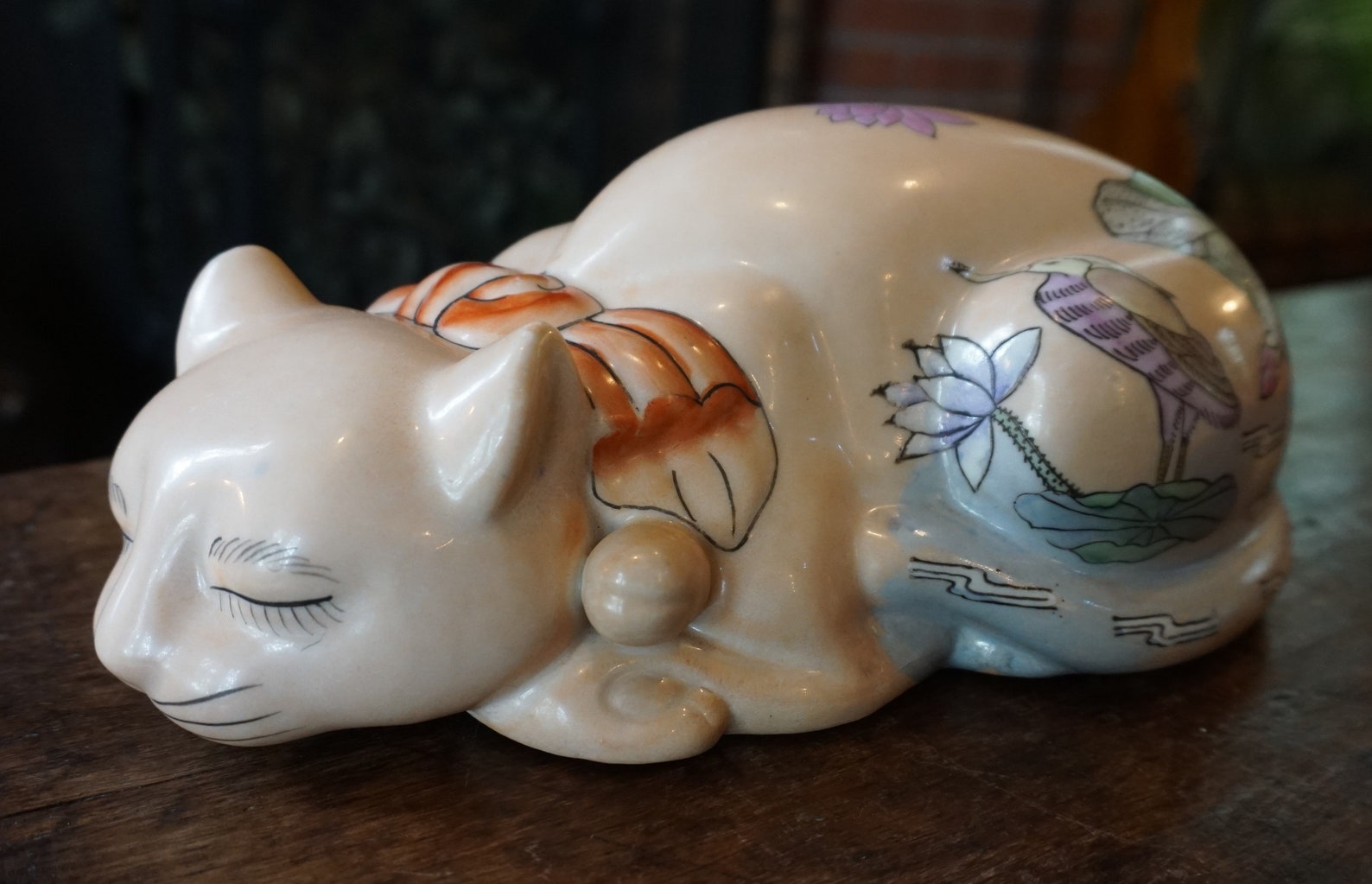Vintage Chinoiserie Cat 1980s Chinoiserie Cat con loto y | Etsy