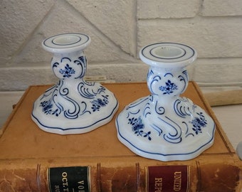 Vintage Blue and White Candle Holders Lorenz Hutschenreuther Made in Germany