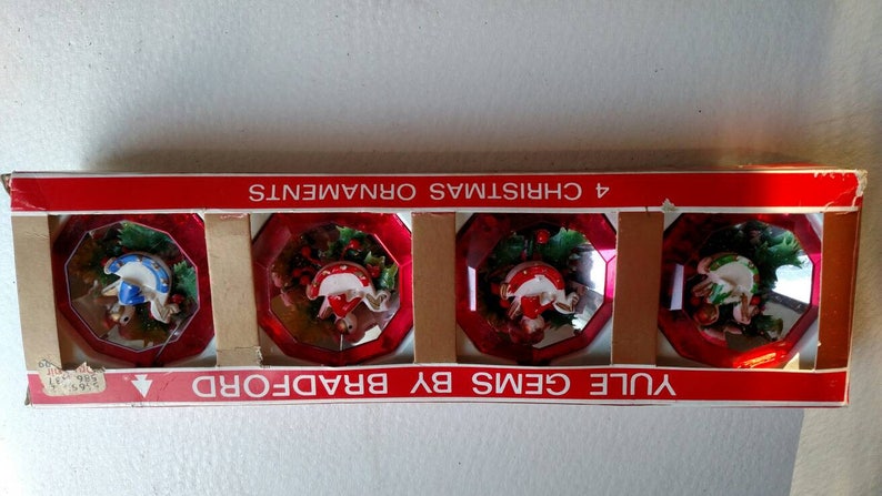 Vintage Yule Gems by Bradford Jewel-shaped Plastic Christmas Ornaments Vintage Christmas Retro Christmas Made in Hong Kong 1960s 1970s
