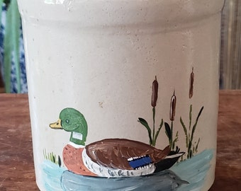 Vintage Roseville Crock - Mallard Duck Crock - Hand-painted with Mallard Duck by Emily Chowning - Urbanna Virginia - Nimcock Gallery