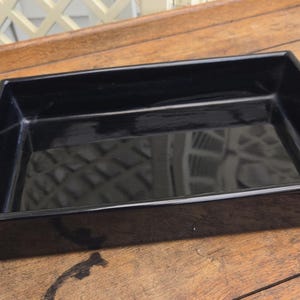 Vintage Rectangular Ikebana Vase Black Glazed Earthenware Moribana vessel Bonsai vessel