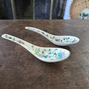Antique Chinese Rose Famille Porcelain Spoons Set of two