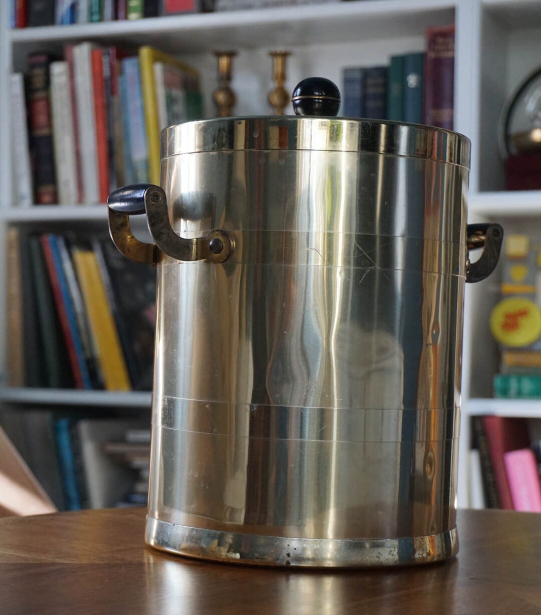 Vintage Brass Ice Bucket With Black Wooden Handles Hollywood Etsy