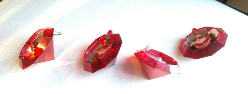 Vintage Yule Gems by Bradford Jewel-shaped Plastic Christmas Ornaments Vintage Christmas Retro Christmas Made in Hong Kong 1960s 1970s