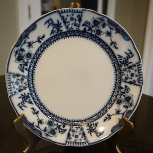 Antique Flow Blue Ridgways &quot;Lichfield&quot; Plate - Royal Semi Porcelain - 1880s Blue and White Ridgways Plate