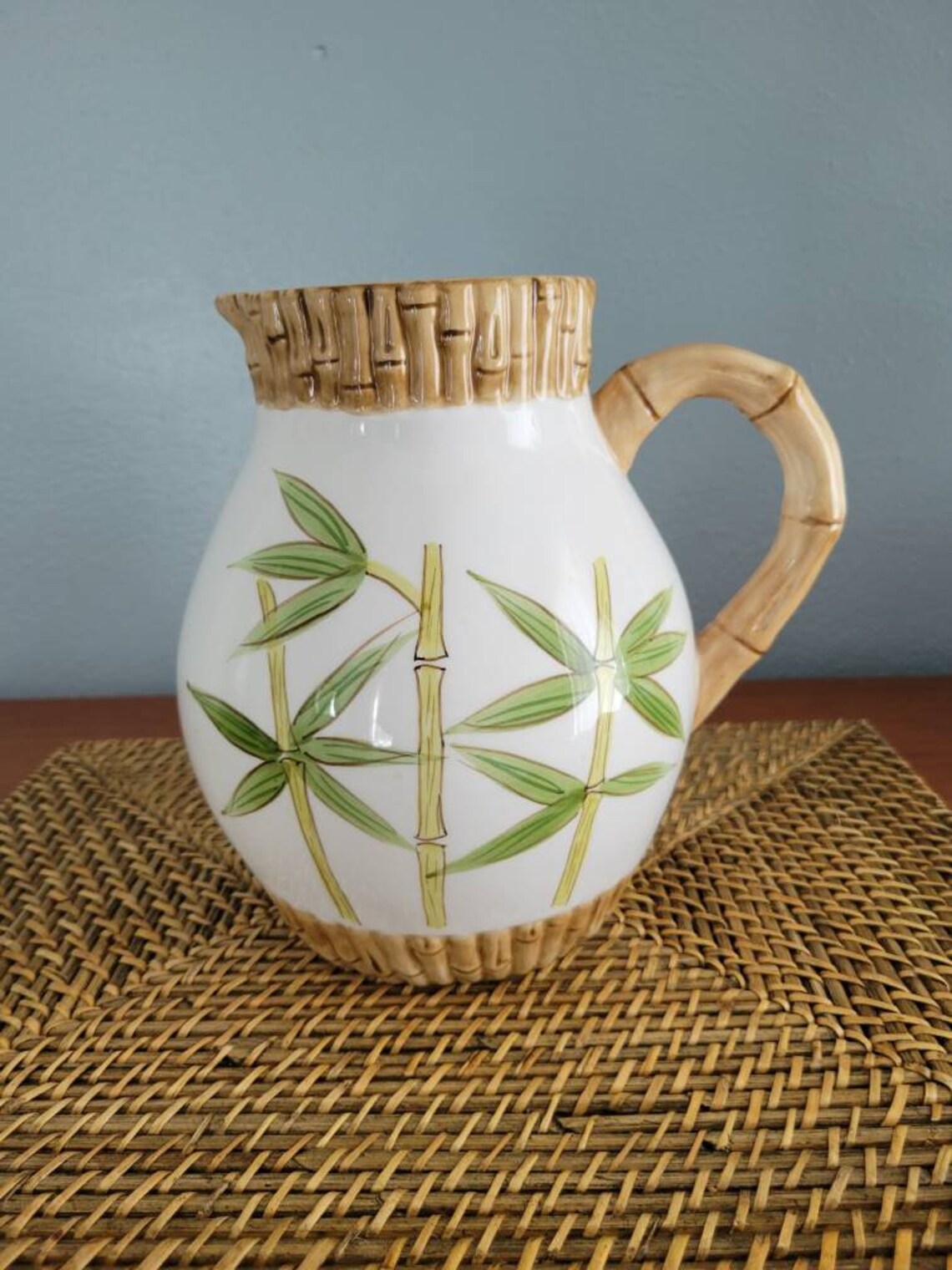 Vintage 1990s Bamboo Design Ceramic Pitcher, Asian Decor - Etsy