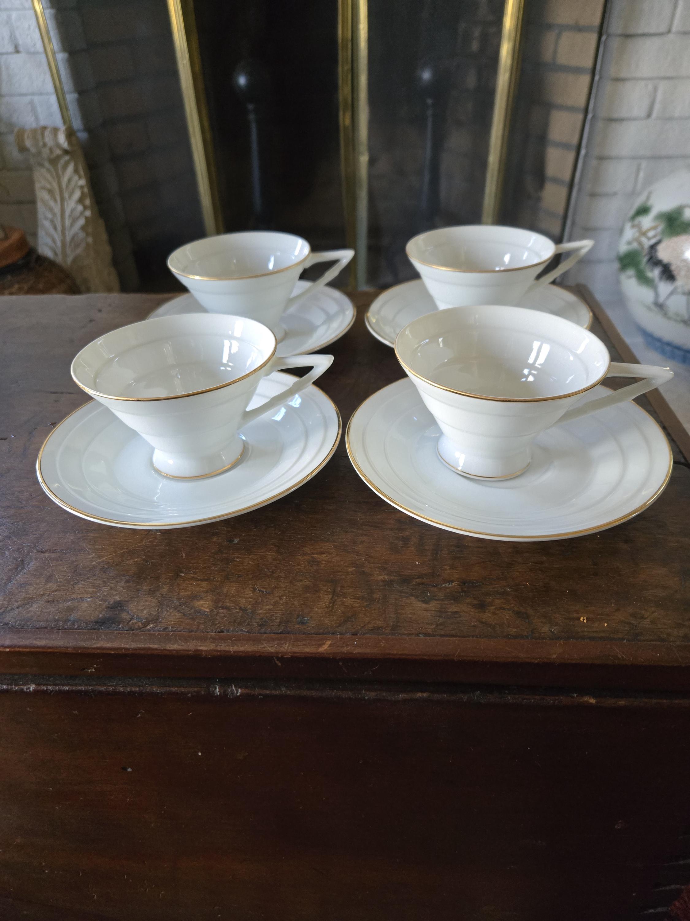 Vintage Wako China Cup & Saucer Black W Gold White Leaf
