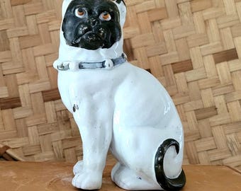 Antique Staffordshire Pug Figurine, Meissen Style Porcelain Dog