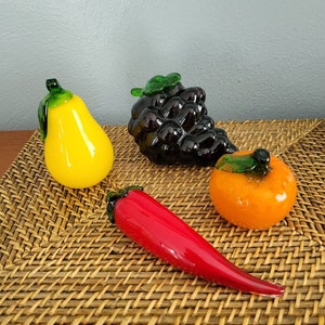Vintage Italian glass Fruit Glass Grapes Glass Chili pepper Glass Pear Glass Orange Four Pieces Venetian Glass Fruit