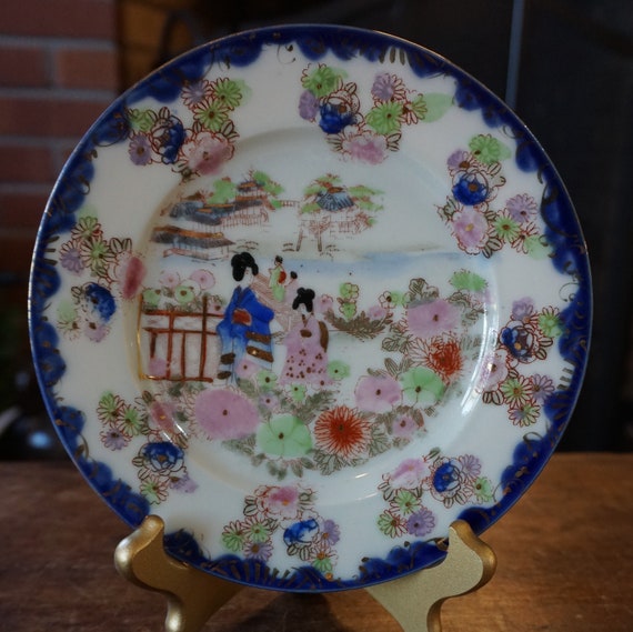 Vintage Blue & White Geisha Platter Plate Japan